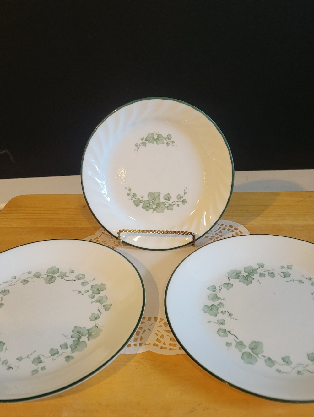 3 Replacement Corelle Callaway Ivy Swirl Salad & Dessert Plates Green & White